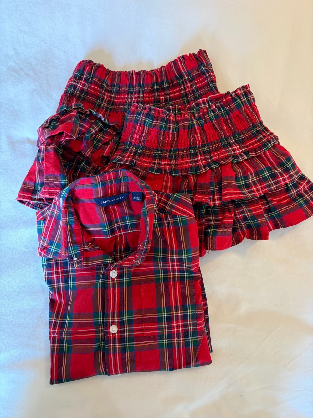 Janie and Jack Red Plaid Ruffle Skirts and shirt lot